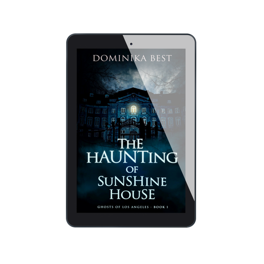 An e-reader device with the cover of The Haunting of Sunshine House on it.